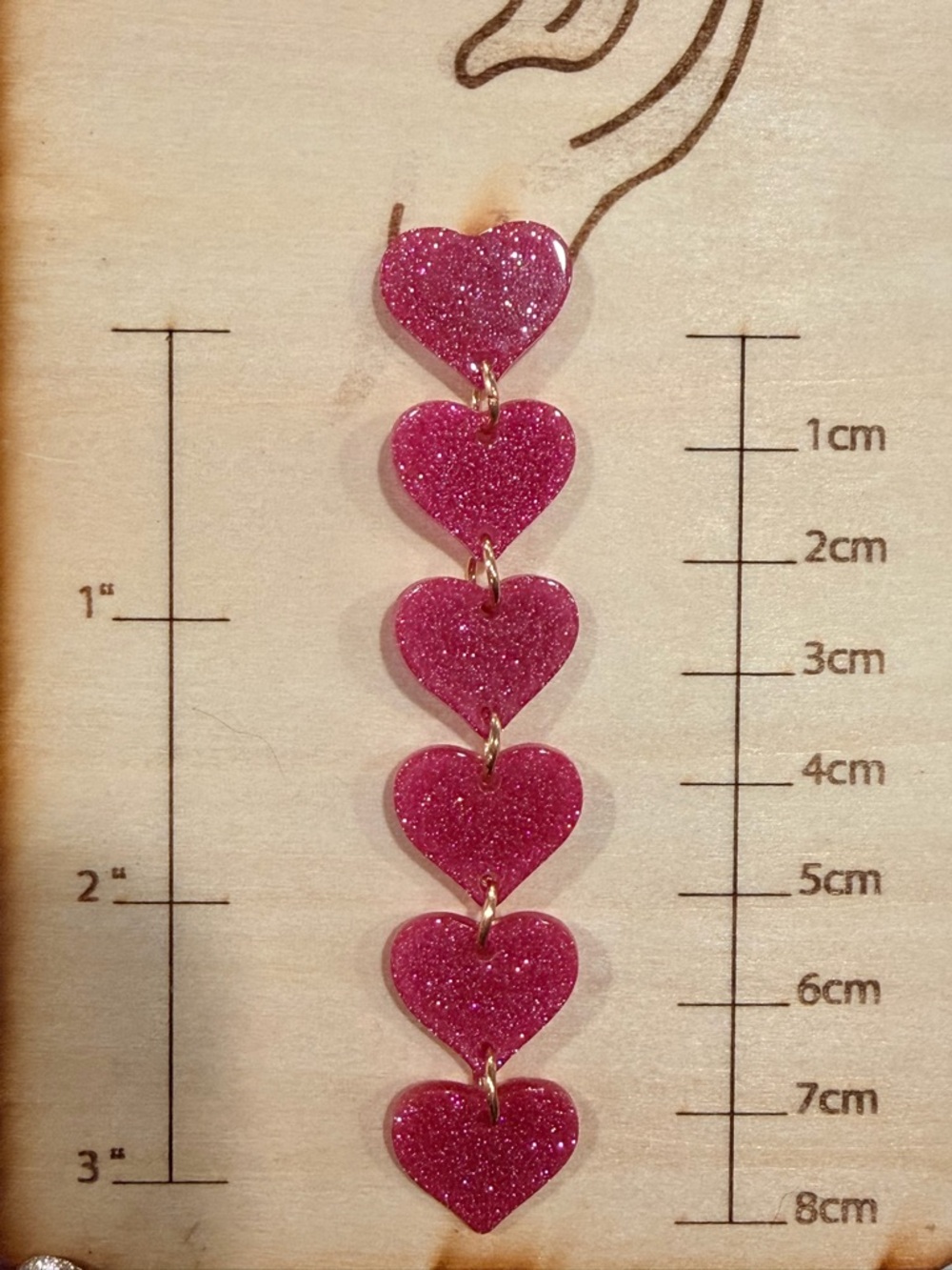 Sparkling Pink Heart Link Drop Earrings - Picture 3 of 3